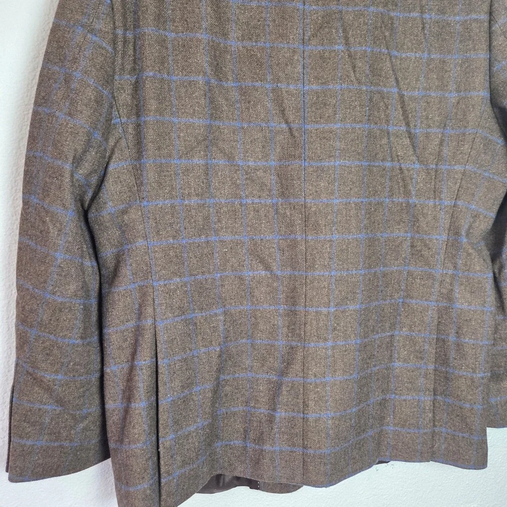 Tommy Hilfiger Sport Coat 46R Brown Blue Windowpane Wool Blend Blazer Men's